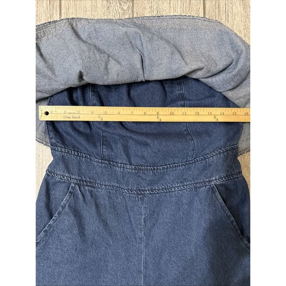 Anthropologie JOA Los Angeles Denim Strapless Jumpsuit With Frayed Hemline Med - Picture 6 of 9